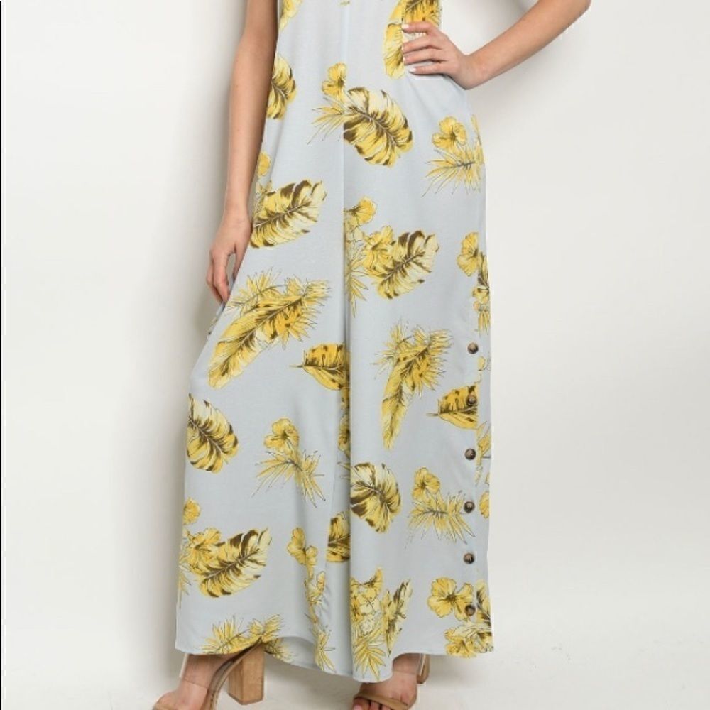 Mad For Love Blue with leaves Jumpsuit New - Picture 2 of 16